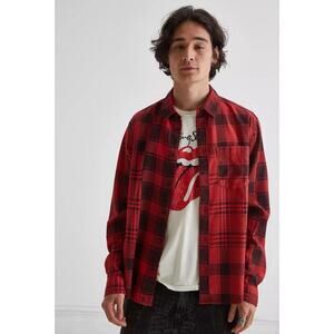 Urban Outfitters BDG VINTAGE WASH RED FLANNEL SHIRT Oversized Cotton Mens Small